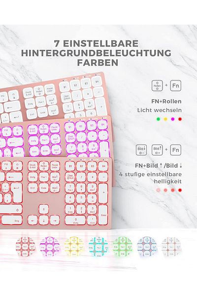 Seenda wireless backlit keyboard, bluetooth, 1600 mAh, pink, 42.6 x 12.1 x 1.2 cm