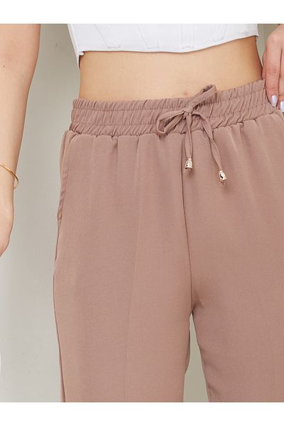 Banadamoda Women's Double Fabric Elastic Waist Skinny Leg Trousers