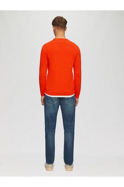 s.Oliver Men's crew neck cotton sweater with logo, Orange, S