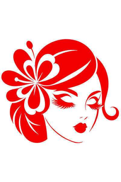 StoryGift Romania Sticker Autocolant 30CM Exterior cu o femeie frumoasa care are o floare la ureche , Vinyl Rosu