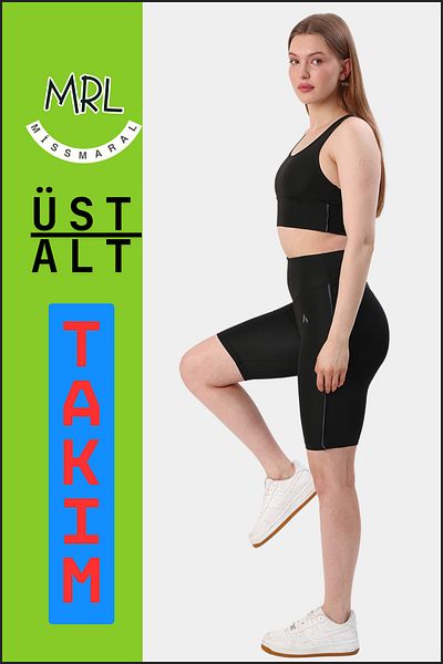 missmaral Set de 2 piese pentru femei, negru, pantaloni scurți, jambiere și bustieră sport cu tampoane, antracit, el3043