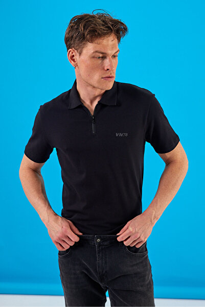 VENA Μπλουζάκι με λεπτομέρεια με φερμουάρ Nicolas - ΜΑΥΡΟ