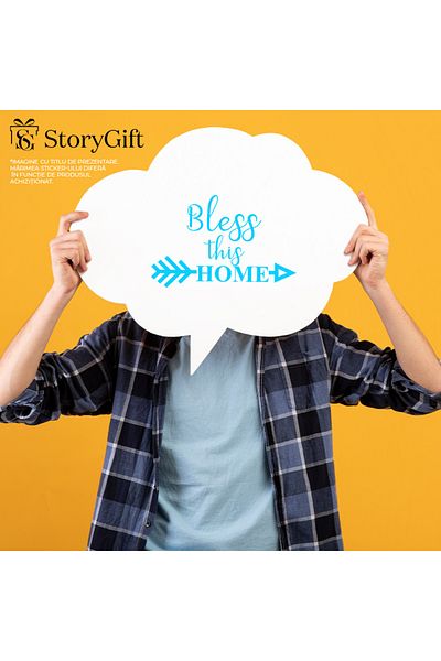 StoryGift Romania Sticker Eticheta 50CM Exterior cu mesajul in limba engleza "Bless this home" - binecuvantati a