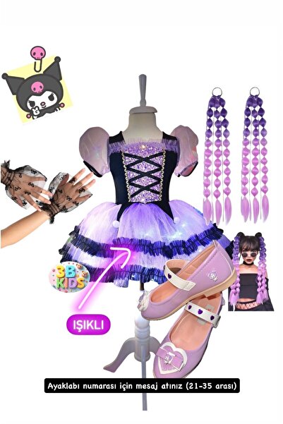 3b kids kuromi ışıklı kostüm elbise kuromi saç kuromi babet kuromi eldiven do...