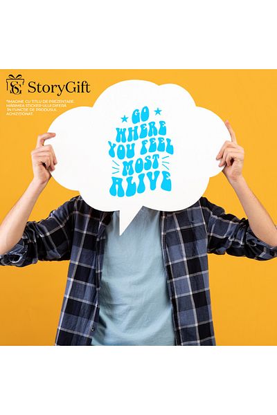 StoryGift Romania Sticker Eticheta 40CM Exterior cu mesaj care te indeamna sa te duci acolo unde te simti cel ma