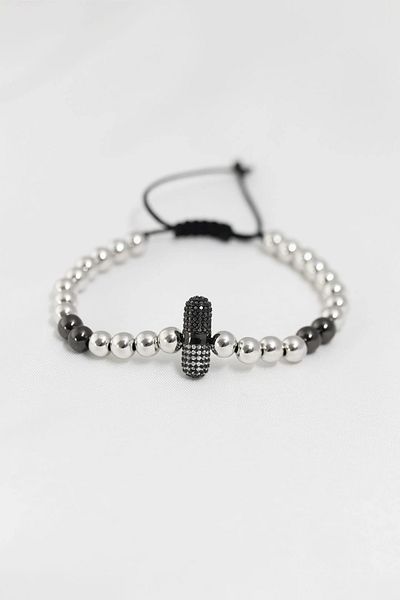 Clariss Smoked Silver Color Steel Zircon Object Elevator Bracelet