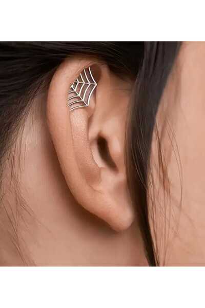 sarıyer silver Örümcek Ağı Figür 1 Adet Tekli Piercing Model Şık Stil Modern Tasarım Çelik Küpe