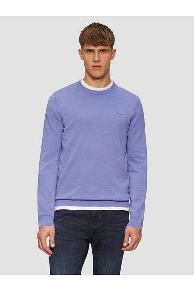 s.Oliver Men's Crew Neck Cotton Sweater With Logo, Purple, 2xl