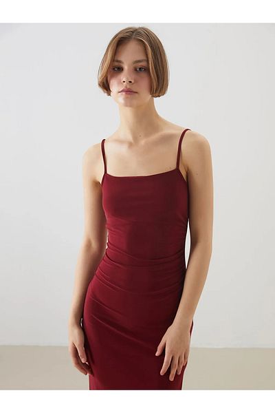 LC Waikiki XSIDE Rochie burgundă cu guler pătrat și curea