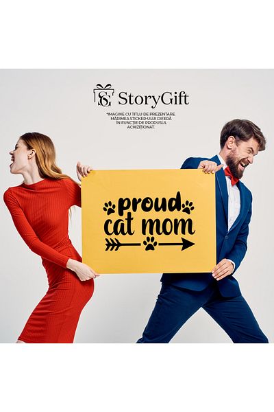 StoryGift Romania Sticker Eticheta 40CM Exterior pentru o mama mandra crescatoare de pisici cu mesajul in englez