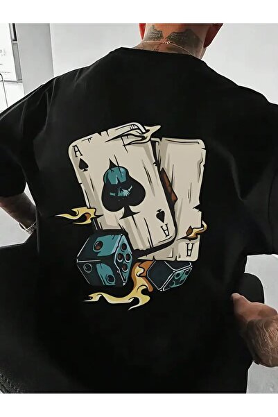 LAND MODA Ανδρικό μπλουζάκι με γραφικά Shule Water OBM, μαύρο, με στάμπα Άσος...