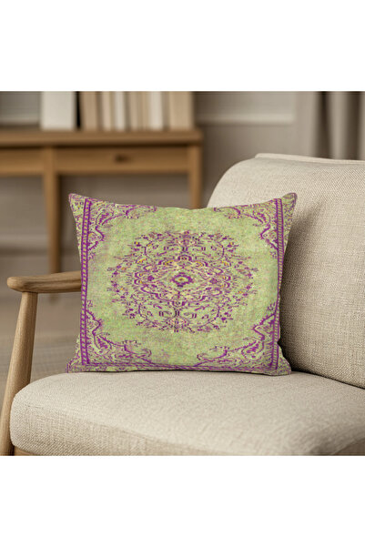 TURKISHRUG KINGDOM غطاء وسادة مربع بتأثير منسوج يدويًا ومطبوع رقميًا