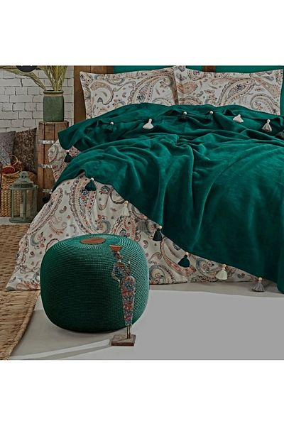 KÜBRAHOME'S Boho Chic Double Blanket Duvet Cover Set Green