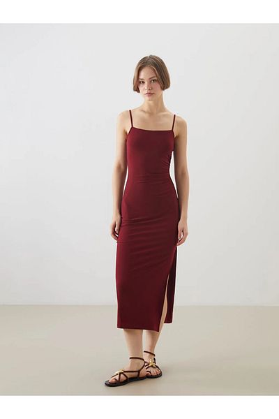 LC Waikiki XSIDE Rochie burgundă cu guler pătrat și curea