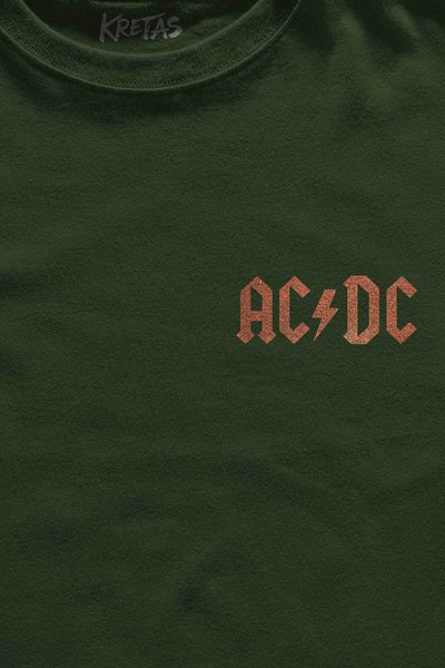 Kretas Μπλουζάκι Unisex Χακί AC/DC Angus Malcolm Young Hard Rock AC DC Κιθάρα Μπλουζάκι με στάμπα μπροστά
