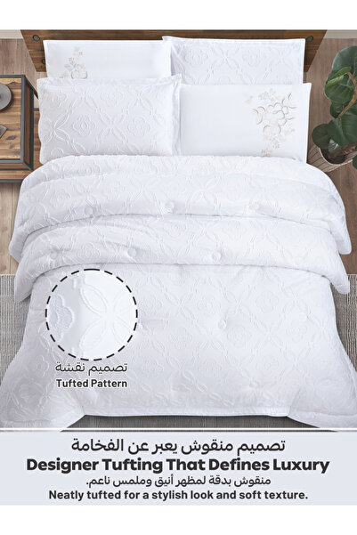 Donetella Comforter Set King Size, 6-Pcs, 260x240 cm, Tufted Embroidery, 350 GSM