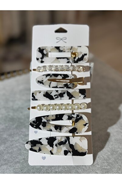 XUPING JEWELRY Marble Patterned Pearl Detailed Gold Buckle Set of 6