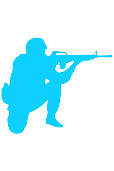 StoryGift Romania Sticker Autocolant 70CM Exterior cu un soldat care tinteste cu arma - pericol , Vinyl Albastru