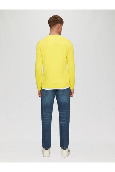 s.Oliver Men's Crew Neck Cotton Sweater With Logo, Yellow, Xl