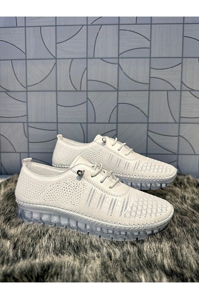 Anıl Ayakkabı BRN 701 - 1, alb, piele naturală, cauciuc, dantelă, imprimat, transparent, zilnic, ortopedic, pantofi casual