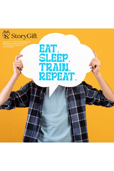 StoryGift Romania Sticker Label 40CM Exterior with the text "Eat. Sleep. Train. Repeat." - eat sleep travel