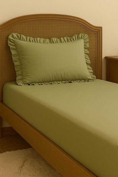 MundoLindo Fitted Sheet Set Single 2 Pieces Ruffled Pillowcase Included