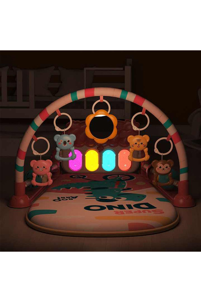 Nilly Toys Piyanolu Gökkuşağı Dinozor Desenli Bebek Sesli Işıklı Oyun Halısı Pembe