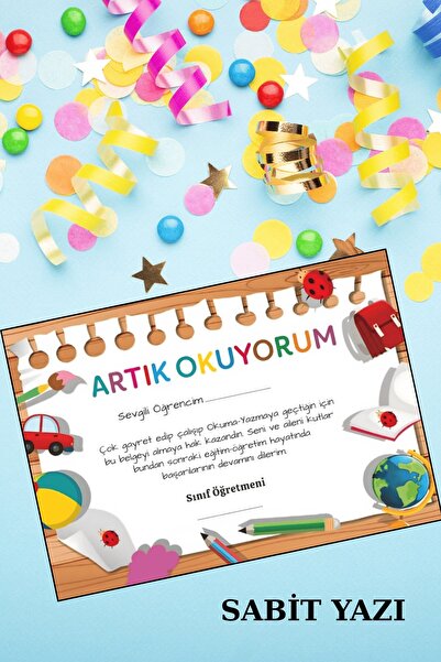 Emtory Gift Artık Okuyorum Belgesi - A4 Boy - Kalın Kart - Yüksek Kalite Bask...