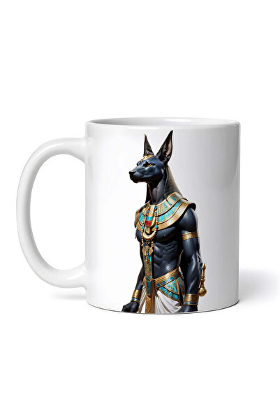 OEM Εξατομικευμένη λευκή κούπα, κεραμική με τον Αιγύπτιο Θεό Άνουβις, INOVATI...