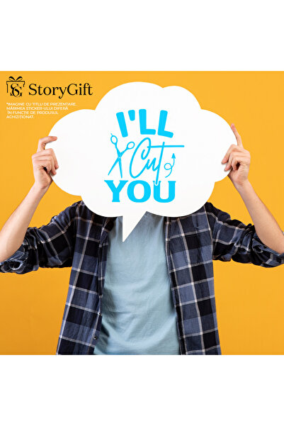 StoryGift Romania Sticker Adeziv 90CM Exterior cu foarfeca pentru frizeri cu mesajul "I'll cut you" - te voi tun