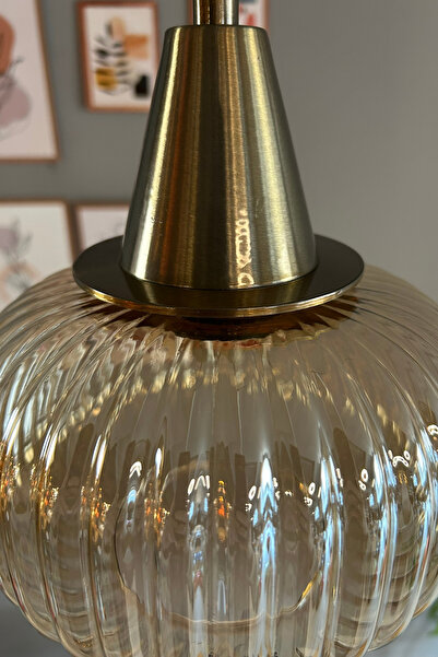 Bamyum Mola Cam Bal Rengi Tekli Avize Eskitme Huni Başlık Retro Sarkıt Lamba Restoran Salon Aydınlatma