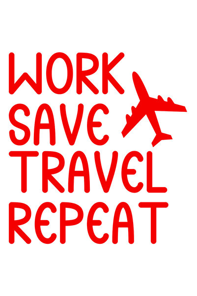 StoryGift Romania Sticker Autocolant 30CM Exterior cu un avion si textul in engleza "Work, save, travel, repeat"
