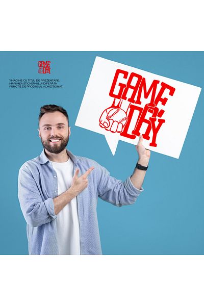 StoryGift Romania Sticker Eticheta 50CM Exterior cu o minge de baseball si textul in limba engleza "Game day" -