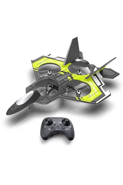 iUni S98 Remote Control Airplane, Combat Aircraft, 360° Acrobatics, Gyroscope, Led Lights, Green