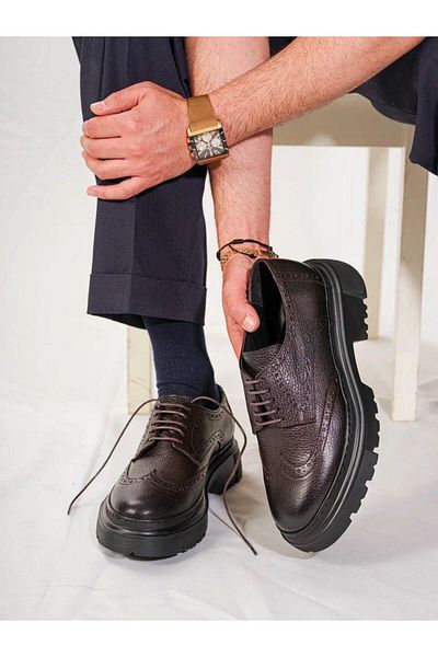 TETRİ Laurel Model Genuine Leather Handmade Men's Brown Casual Shoes