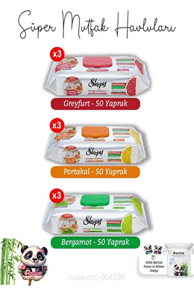 Sleepy Süper Mutfak Havlusu Portakal, Greyfurt ve Bergamot 50x3 (450 YAPRAK) ...