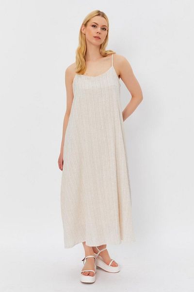 modaserdem Women's Strappy Long Bell Summer-Comfortable-Daily Dress - Natural
