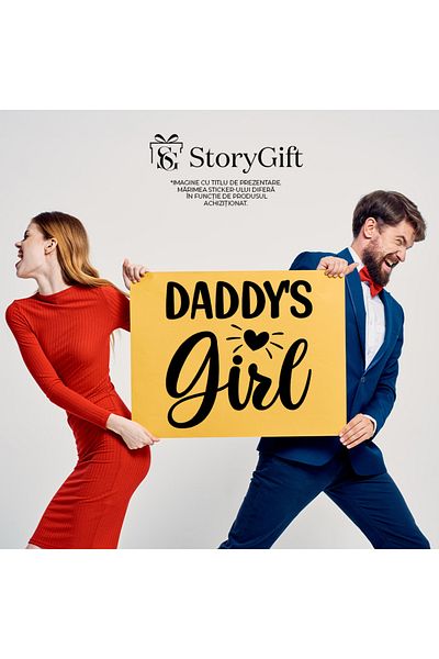 StoryGift Romania Sticker Eticheta 40CM Exterior cu inimioara si textul "Daddy's girl" - fetita tatalui preferat