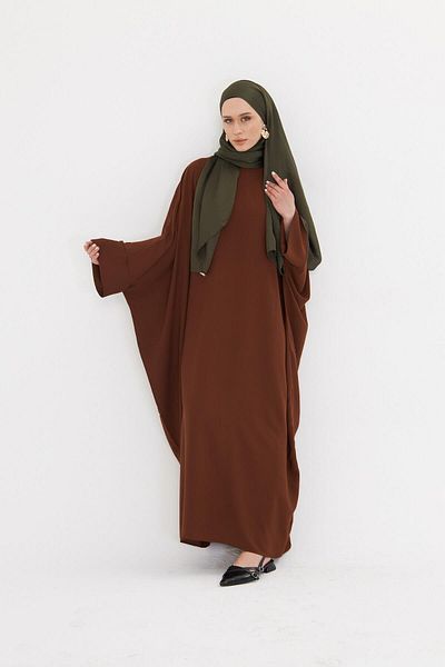 HÜRREM BONE Ανοιχτό καφέ μανίκι νυχτερίδας Oversize Medina Silk ίσιο φόρεμα με κουμπιά στην πλάτη 4001_47