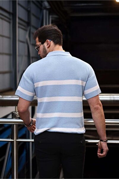 Valiberta Μπλουζάκι με μισό φερμουάρ ριγέ Oversize - Ανοιχτό μπλε