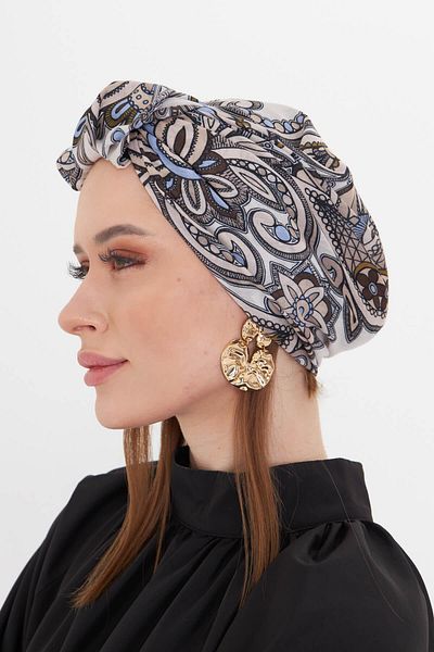 HÜRREM BONE Stone Practical Ready-Made Hijab Bonnet Cut Fiber Retro Patterned 2409_46