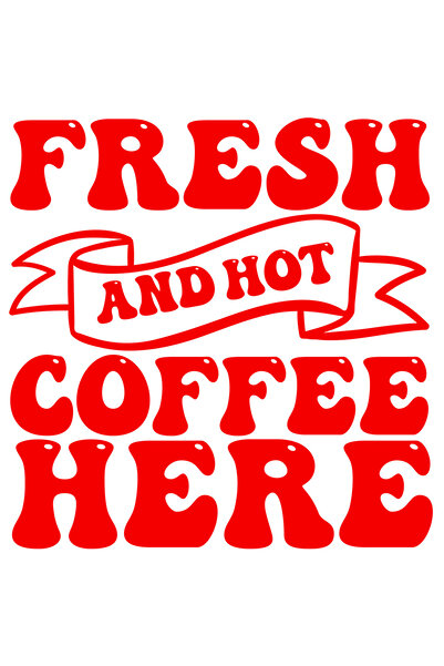 StoryGift Romania Sticker Eticheta 40CM Exterior cu textul "Fresh and hot coffee here" - cafea proaspata si fier