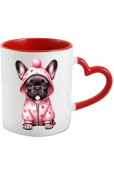 StoryGift Romania Mug with a sad puppy wearing a heart sweatshirt | illustration | apre, Cu,STG.