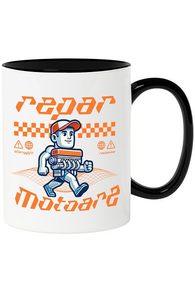 StoryGift Romania Cana Repar Motoare Mecanic Barbat Masini Viteza , 330ml, Ceramica Cu Maner Negru, Cu ,stg