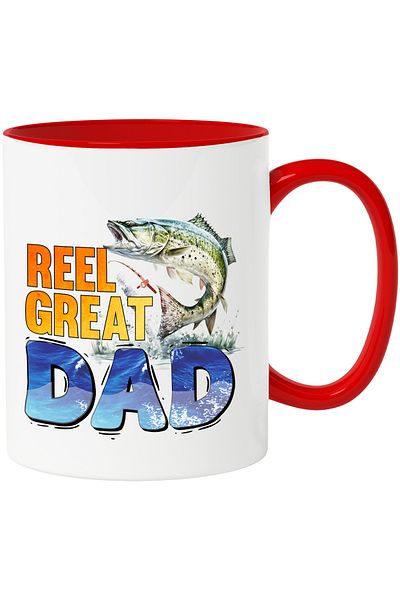 StoryGift Romania Mug with the message "Reel great dad", great, dad, illustration, fish, fishing, lake,, With ,STG .