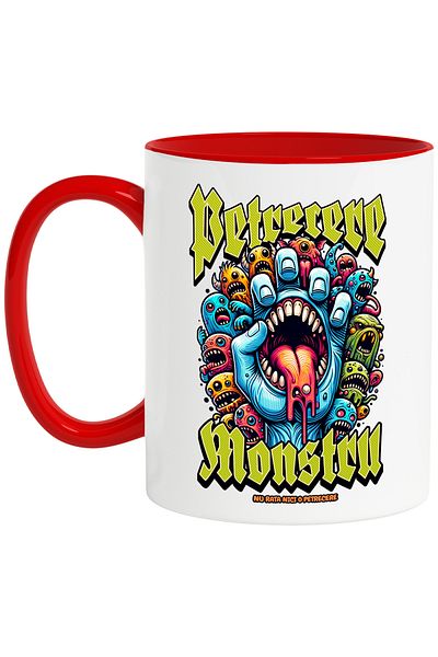 StoryGift Romania H4ALLowen Monster Party Mug, 330ml, Ceramic with Red Handle, With M,STG.