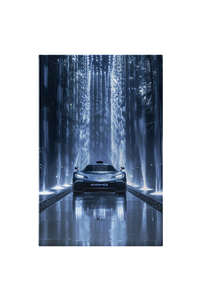 StoryGift Romania Tablou Canvas Sport And Luxury Car Model Mercedes Neagra Inconjurata De Lumini Si Apa Curgatoa