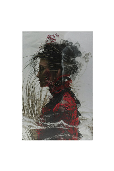 StoryGift Romania Tablou Canvas: Profil Abstract De Femeie În Roșu Cu Părul P...