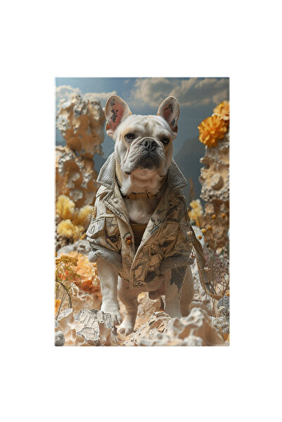 StoryGift Romania Tablou Canvas Modernismul Câinelui Buldog În Haine Umane Pe Stânci Golașe Nuanțe De Gri Și Crem