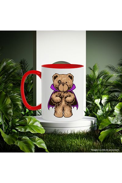 StoryGift Romania Mug With Teddy Bear, Vampire, Cape, Halloween, Multicolor 330 ml, Ceramic with Man, With ,STG